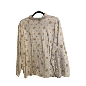 Karen Scott Golden Snowflake Holiday Mock Neck Long Sleeve Top Plus Size 3X